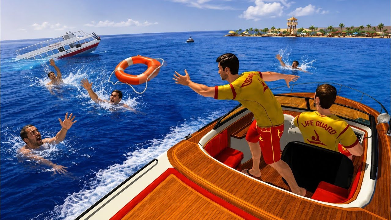 Lifeguard Saves 4 Drowning People 😱 | Ocean Rescue Mission Gameplay 2026 | Boat Rescue Game