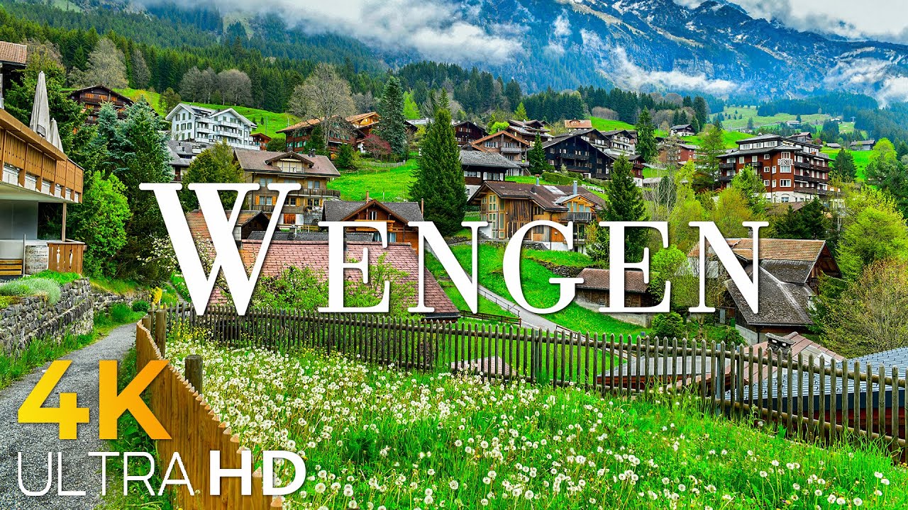 Wengen 4K 🌿 Peaceful Alpine Village, Green Meadows & Swiss Nature UHD