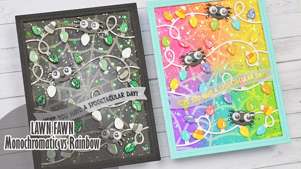 🕸️ LAWN FAWN || Monochromatic vs Rainbow Halloween Cards