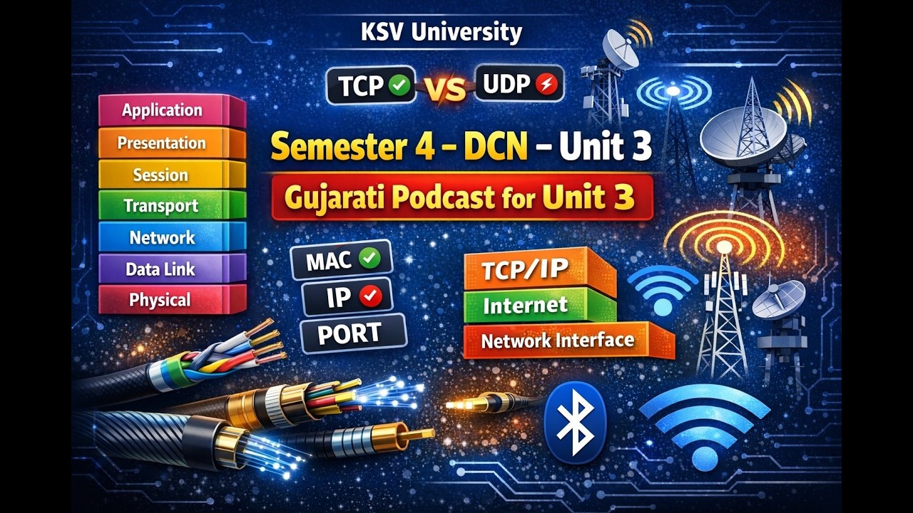 Sem 4 BCA KSV UNIVERSITY DCN Unit 3 | OSI TCP/IP Guided & Unguided Media Gujarati