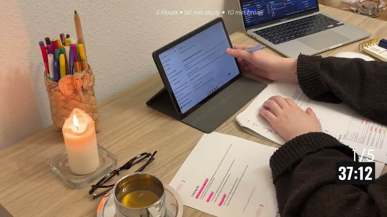 Study with me | 5 Hours |  Real-Time | rainy sounds 🌧️