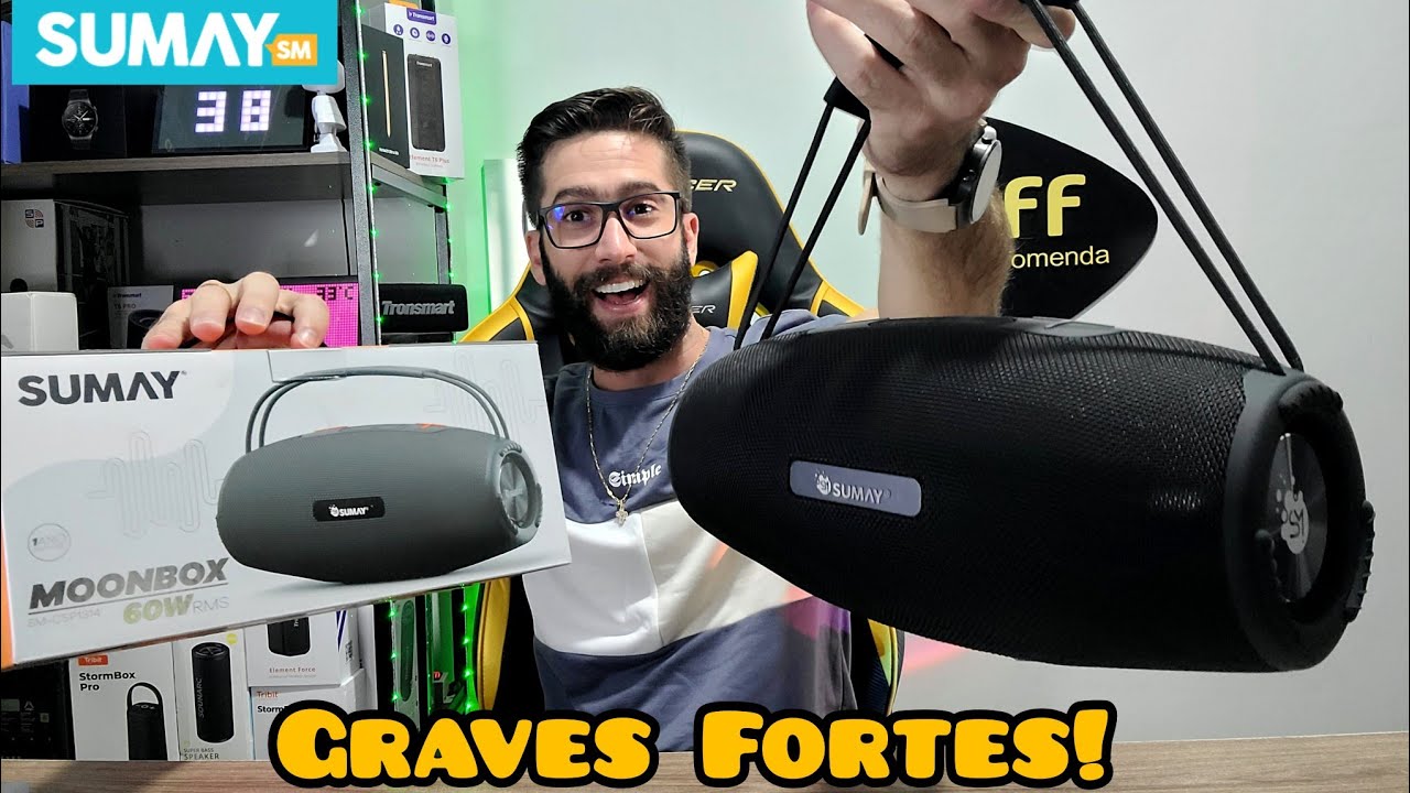 IMPRESSIONANTE! SUMAY MOONBOX 60W IPX6: Caixa de som MATADORA de JBL Xtreme 3! (Unboxing)