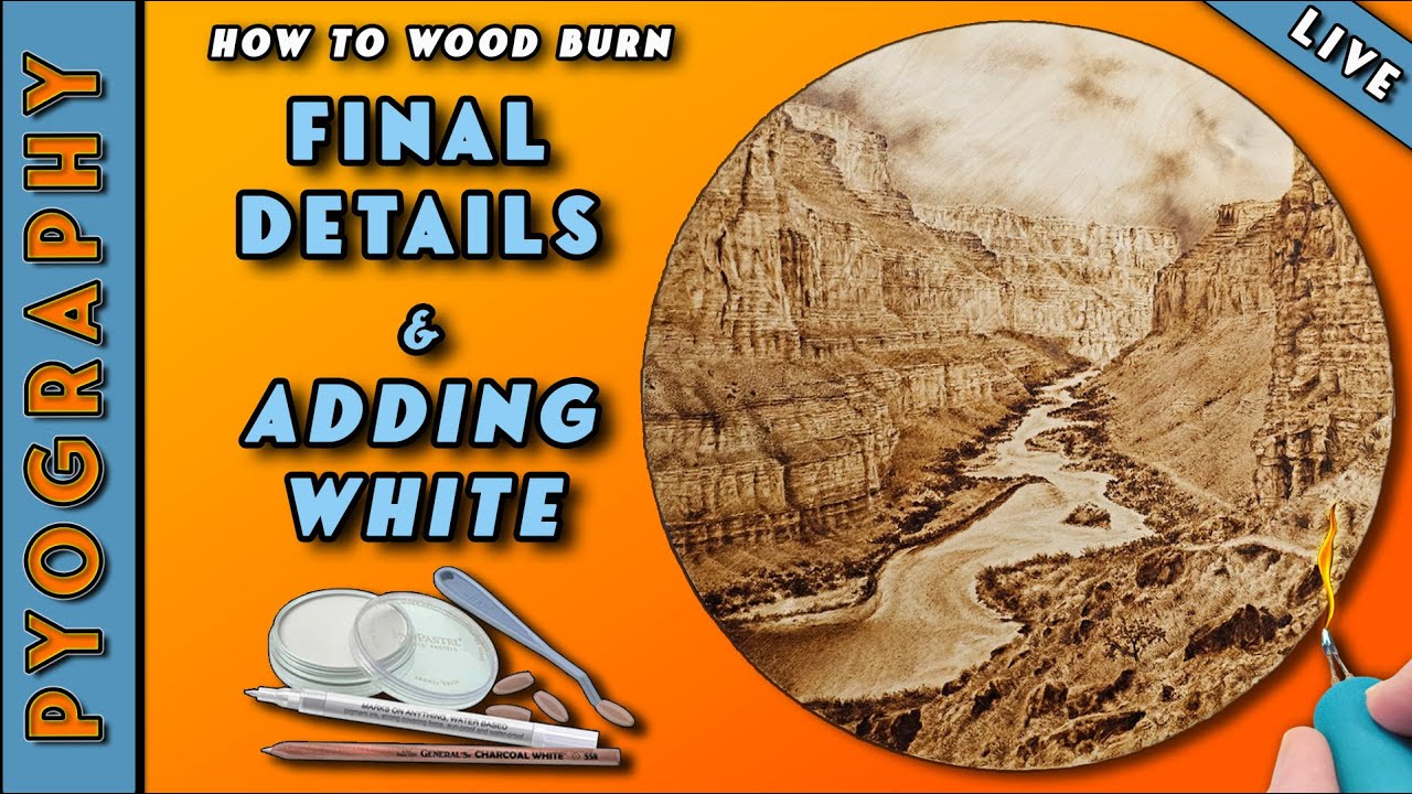 Pyrography: Grand Canyon// Last Final Details & Adding White. How I Seal all of my Wood Burnings.