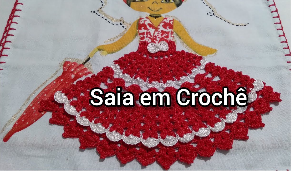 Saia de Crochê Para Boneca de Pano de Prato passo a passo