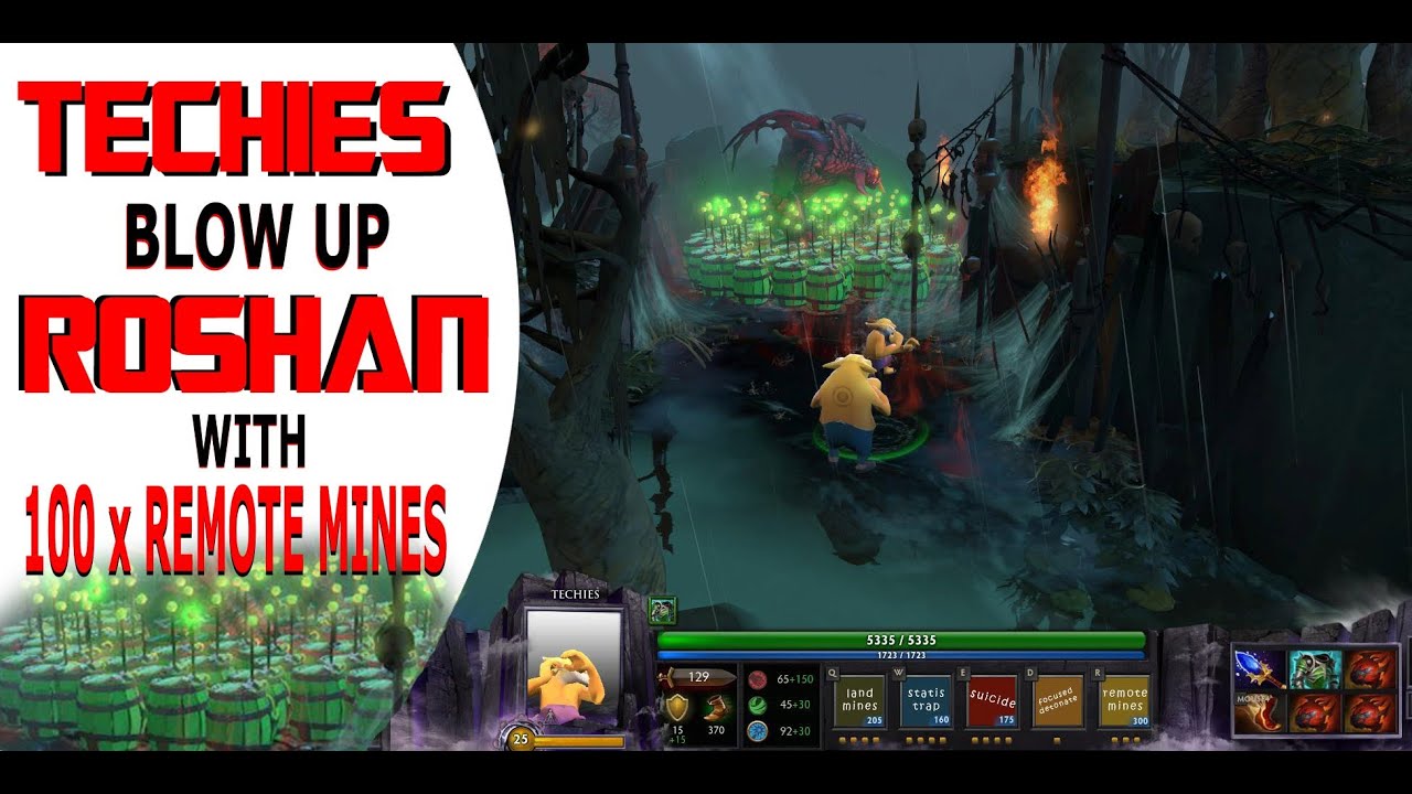 Dota 2 - Techies Blow Up ROSHAN with 100x Remote Bombs
