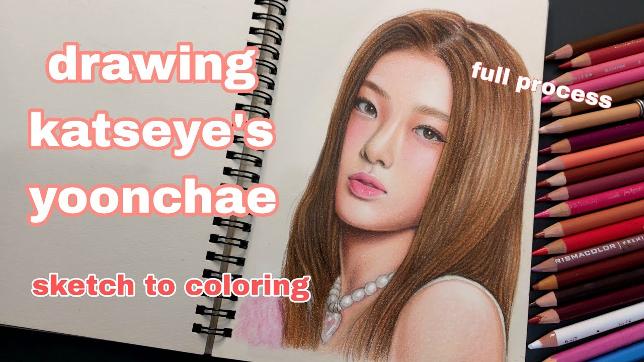 How I Draw a Face (Sketch to Coloring) Full Process / Yoonchae from Katseye 