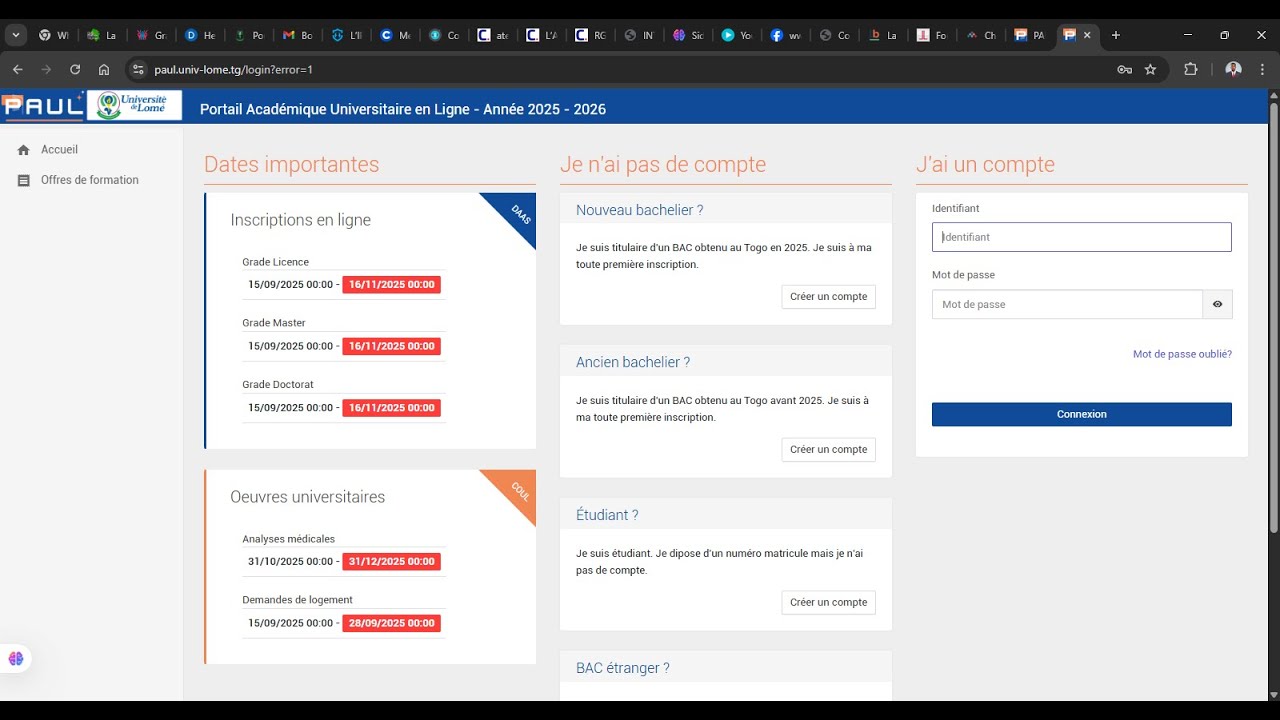 INSCRIPTION EN LIGNE UNIVERSITÉ DE LOMÉ 2025 – PARTIE 1 : CREATION DE COMPTE ETUDIANT