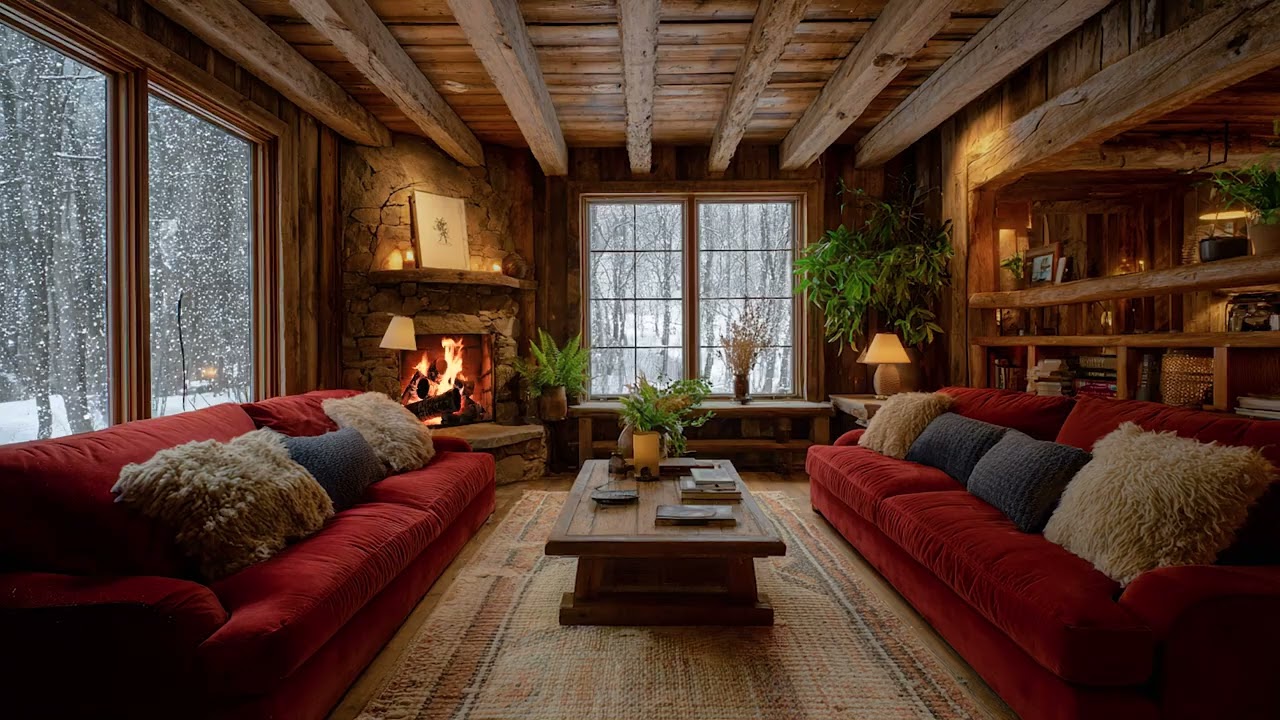 Snow Wind Sound & Crackling Fire 🔥 Relaxing Winter Storm for Study & Sleep