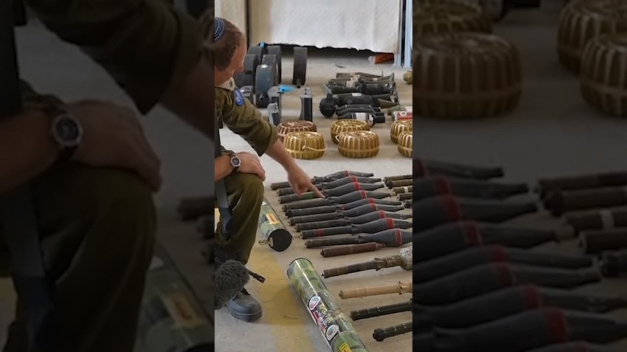 Israel&rsquo;s military shows cache of weapons it says were seized by Hamas #shorts
