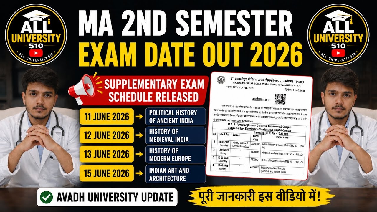 🔥 MA 2nd Semester Supplementary Exam Date 2026 Out | Avadh University Date Sheet Released #rmlau 