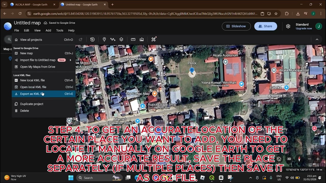 Create Brgy Poblacion West Precint Map using Google Earth to QGIS, attributes Excel CSV File to QGIS