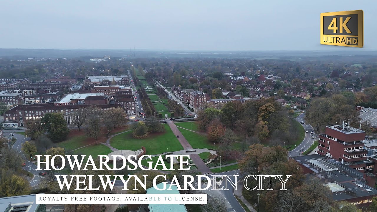 Howardsgate, Welwyn Garden City – Stunning 4K Royalty-Free Drone Footage