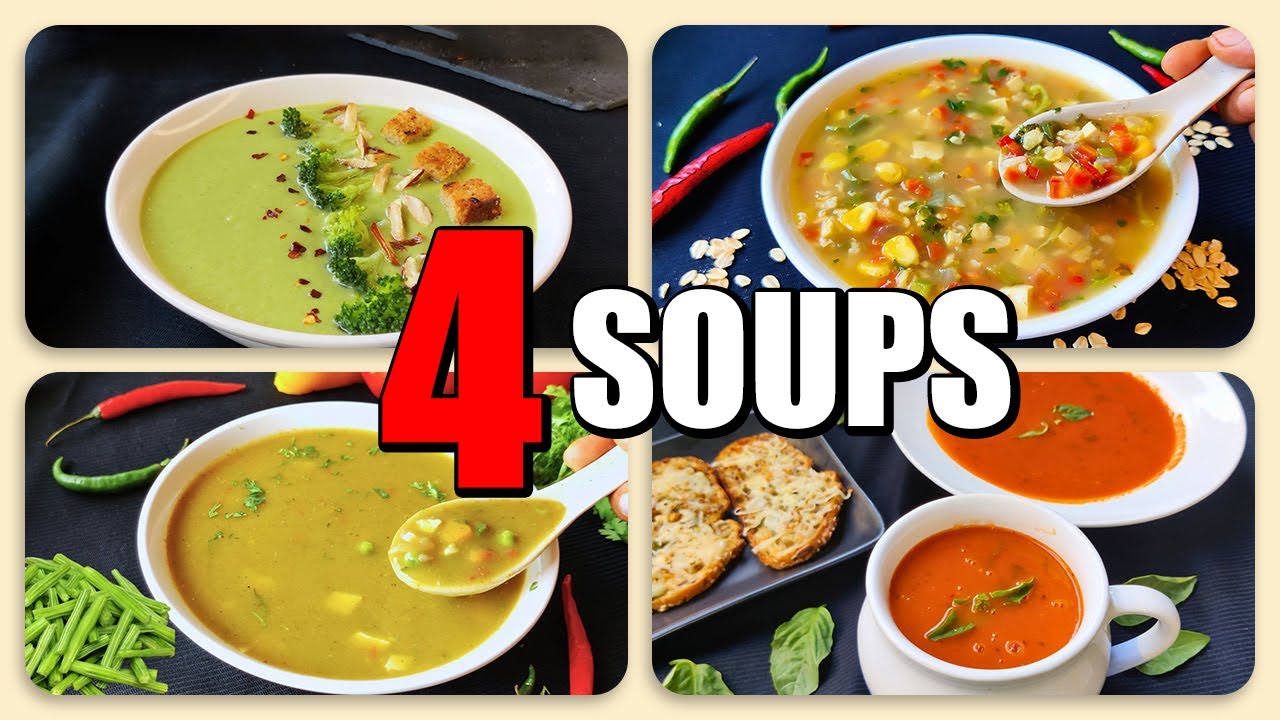4 Healthy Winter Soup Recipes | Quick & Easy | Drumstick Soup | Tomato Soup Recipe | Broccoli Soup