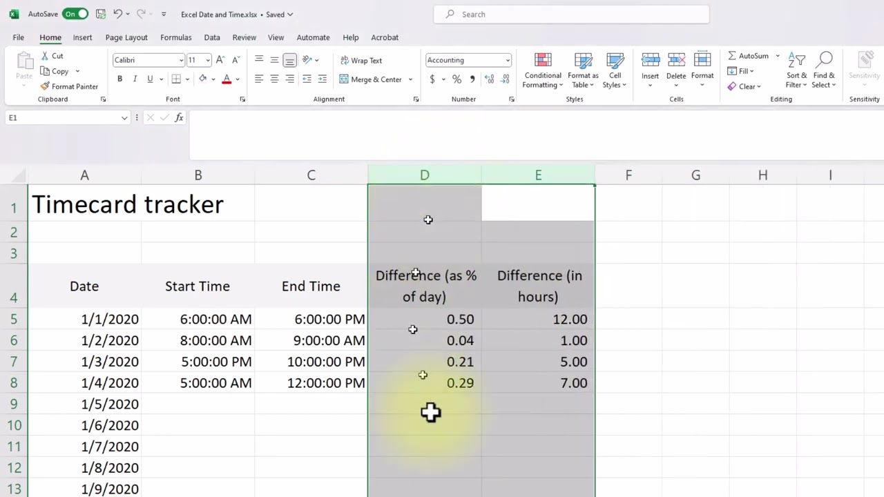 Excel dates explained by a timecard