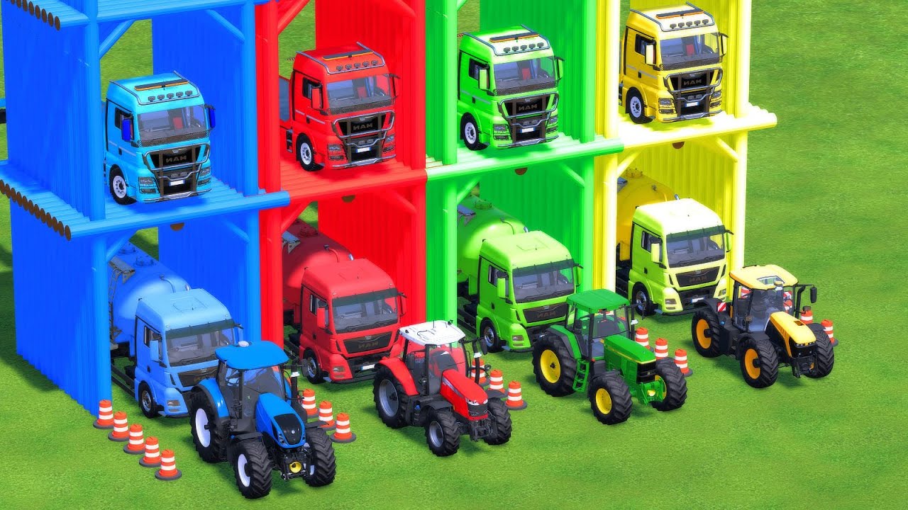 TRANSPORTING ALL EMERGENCY AND TRACTOR VEHICLES, BACKHOE LOADER, DUMP TRUCK TO GARAGE - FS22