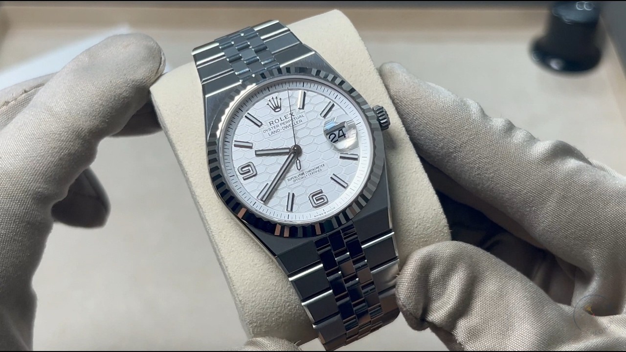 Rolex Land-Dweller 40 Steel & White Gold 127334 White Honeycomb Motif