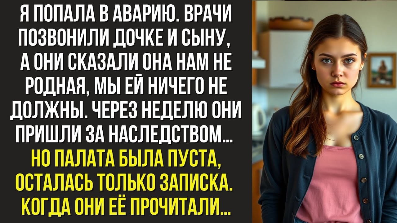 Я попала в аварию  Врачи позвонили дочке и сыну, а они сказали  «Она нам не родная, мы ей ничего