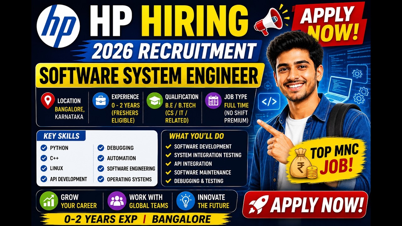 HP Hiring 2026 🚀 Software System Engineer | Freshers Eligible | Bangalore Jobs