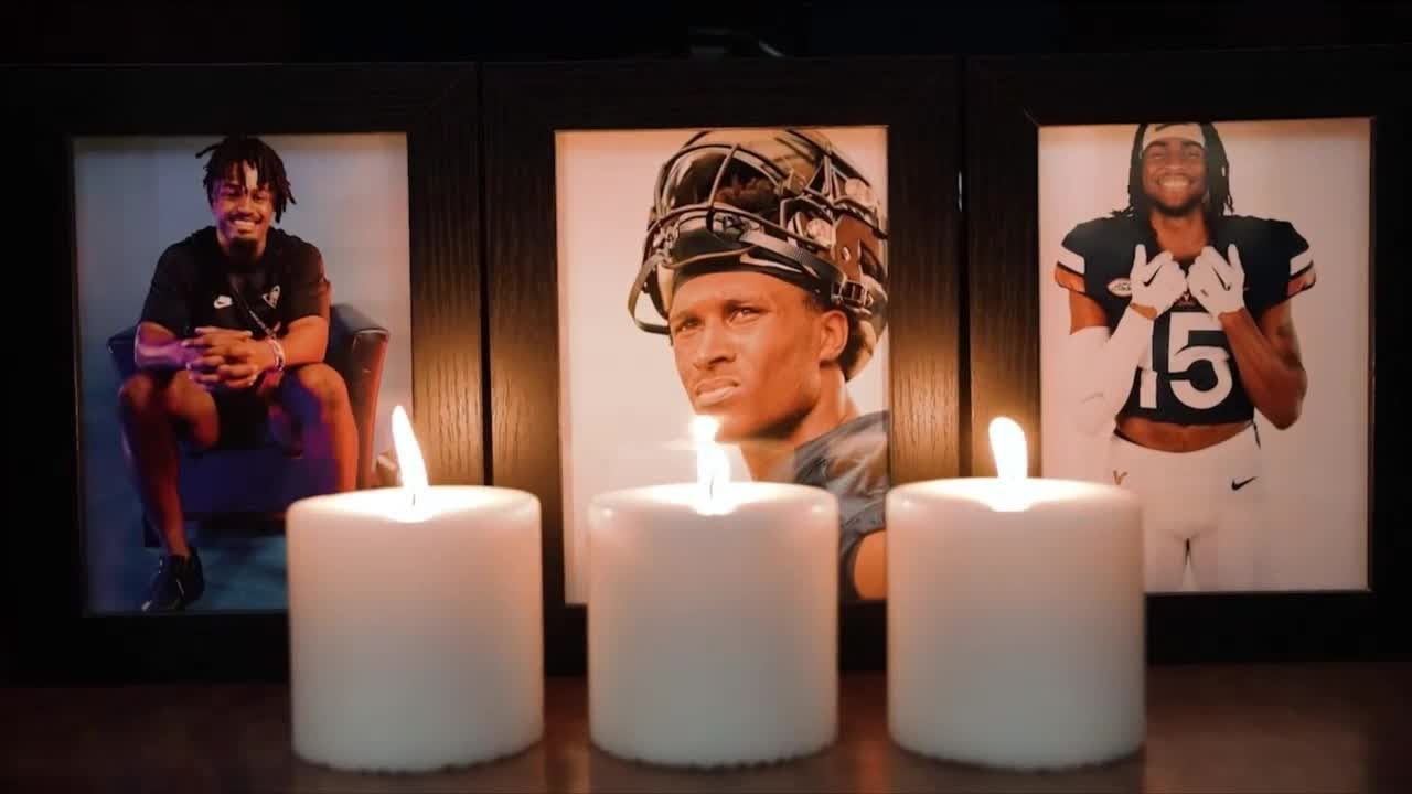 UVA tribute to slain football players Devin Chandler, Lavel Davis Jr. and D'Sean Perry