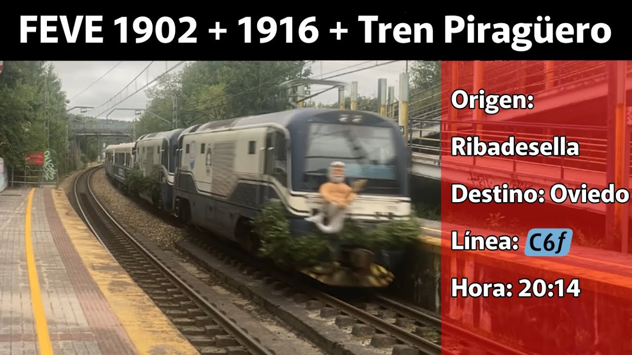 FEVE 1902 + 1916 con el Tren Piragüero sin parada en Parque Principado