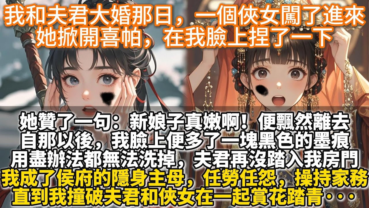 完結重生復仇文：我和夫君大婚那日，一個俠女闖了進來，她掀開喜帕，在我臉上捏了一下。贊了一句:新娘子真嫩啊!便飄然離去。自那以後，我臉上便多了一塊黑色的墨痕，用盡任何辦法都無法洗掉。夫君再沒踏入我房門