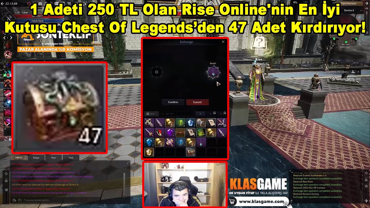 Yahel | 1 Adeti 250 TL Olan Rise Online'nin En İyi Kutusu Chest Of Legends Kırdırıyor! | Rise Online