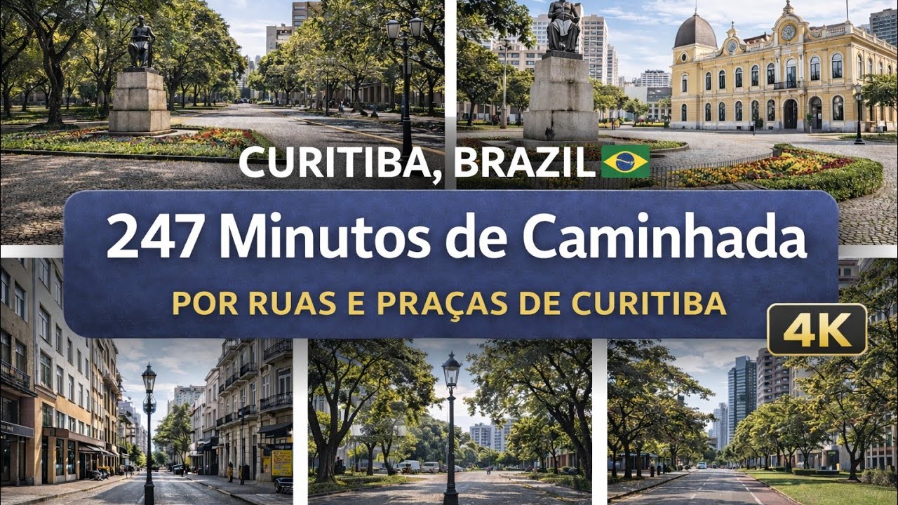  247 Minutos de Caminhada por Ruas e Praças de Curitiba, Brasil 🇧🇷 | Walking Tour 4K Sem Cortes