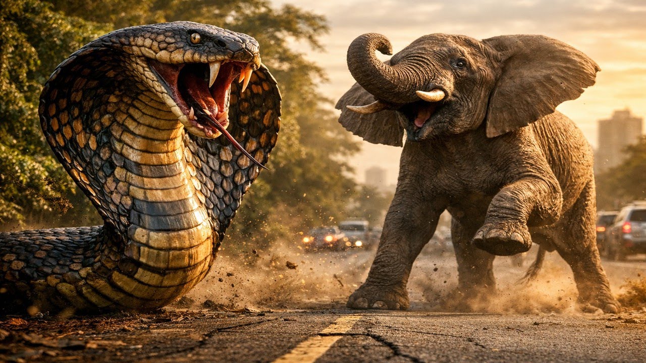 Giant Cobra Attacks Elephant on USA Roadside | Shocking Wildlife Rescue