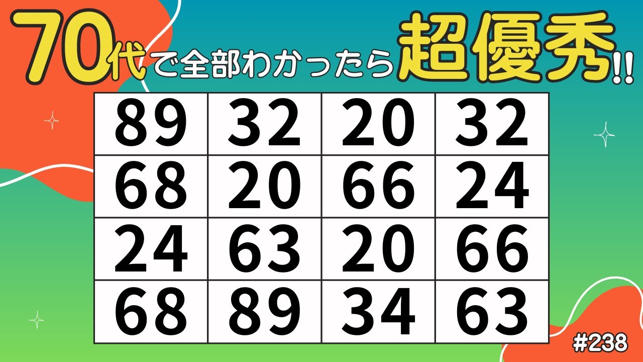 【数字をさがせ】１つしかない数字を見つけよう｜毎日できる簡単脳活クイズ10問｜高齢者にもおすすめ！ #238