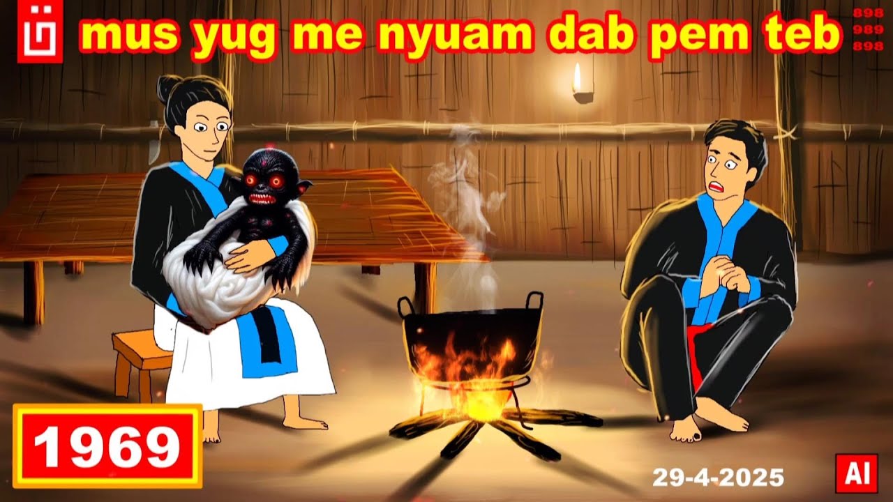 dab hais hmoob - 1969 - 29-4-2025 mus yug me nyuam dab pem teb, คลอดลูกผี, Giving birth.