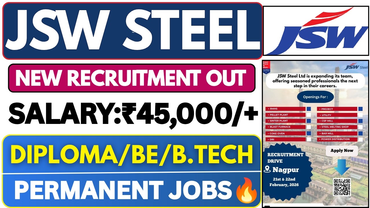 JSW Steel Recruitment 2026 | Fresher | JSW Steel Vacancy 2026 | JSW New Recruitment | Latest Jobs
