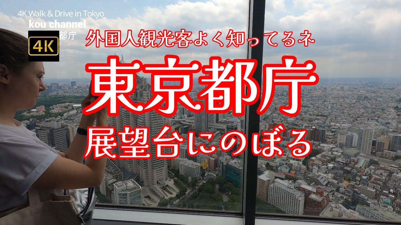 4K【東京都庁～展望台にのぼる(外国人観光客ばっかり)】【東京都庁 南展望室】【東京都庁第一本庁舎】【晴天から一転→雨や雷になる前の曇天の上空から下界をぐるり見渡す】【エレベーターで45Fまで一気に】