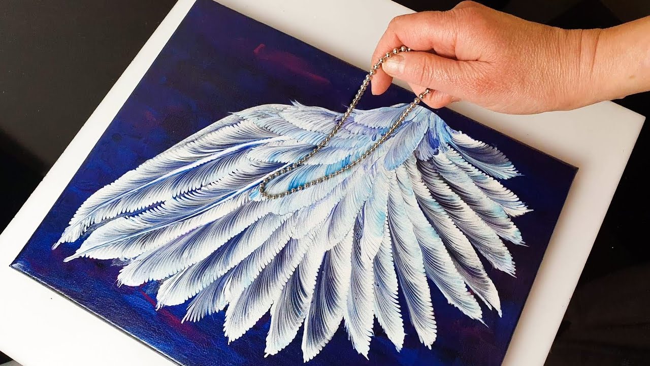 DELIGHTFUL Angel Wing - Chain Feather Pull Technique | AB Creative Acrlyic Pouring Tutorial