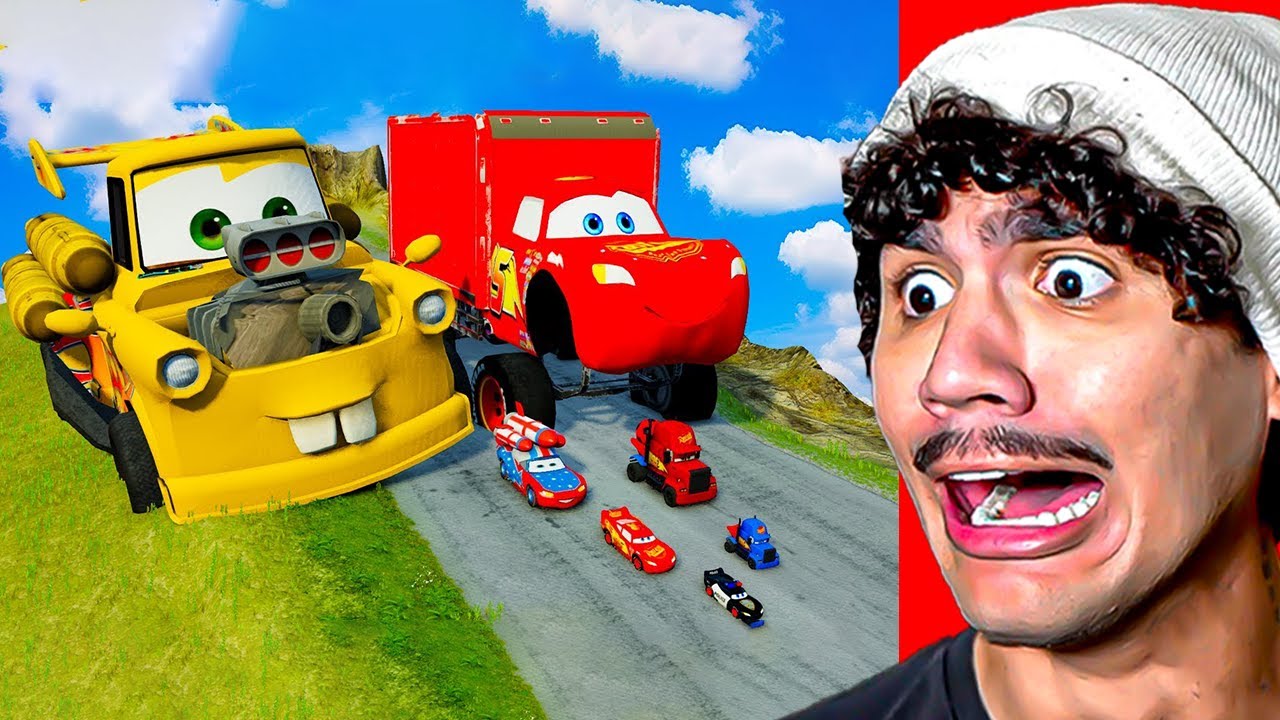 Relâmpago McQueen Grande e Pequeno com Rodas Monstruosas vs Carros com Rodas Gigantes | BeamNG Drive