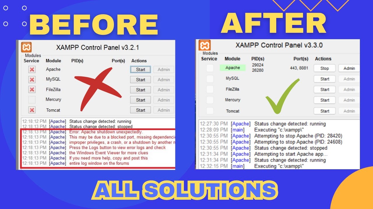 Исправление ошибки неожиданного завершения работы Apache в XAMPP [РЕШЕНО]