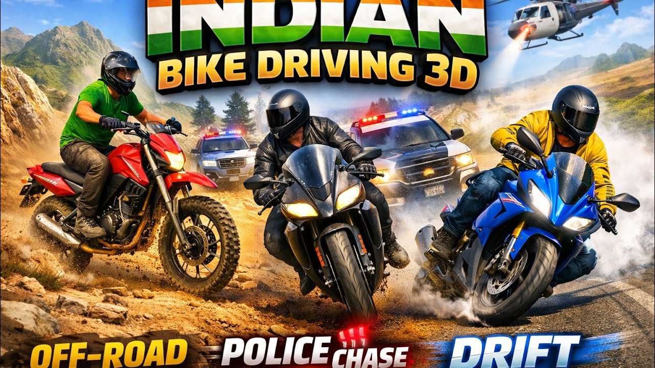 Indian bike darving 3d off roading, dirft, police👮