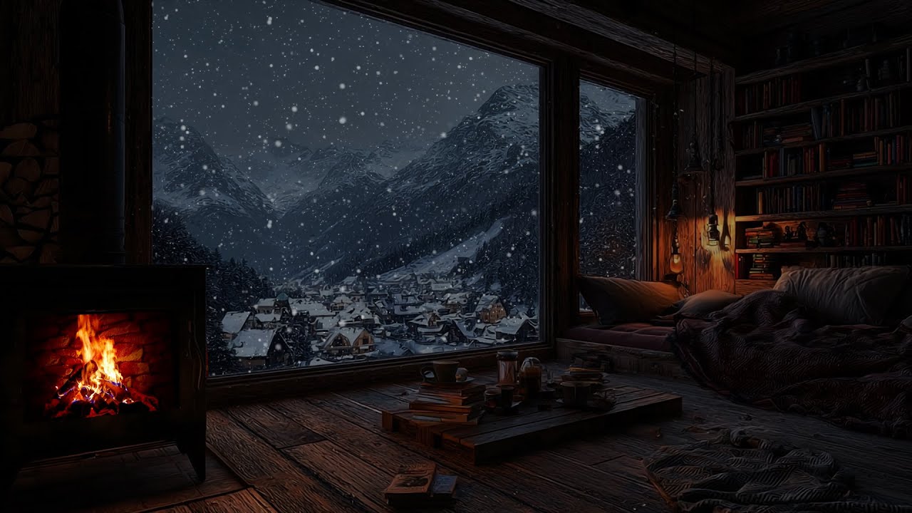 Soft Firelight Beneath Quiet Snow ❄️ A Still Night Soundscape for Deep Relaxation