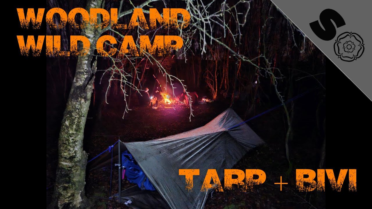 BIVI & TARP WILD CAMPING ON THE MOORS IN THE WOODS WITH CAMP FIRE, BUSHCRAFT, HIKING, SURVIVAL,