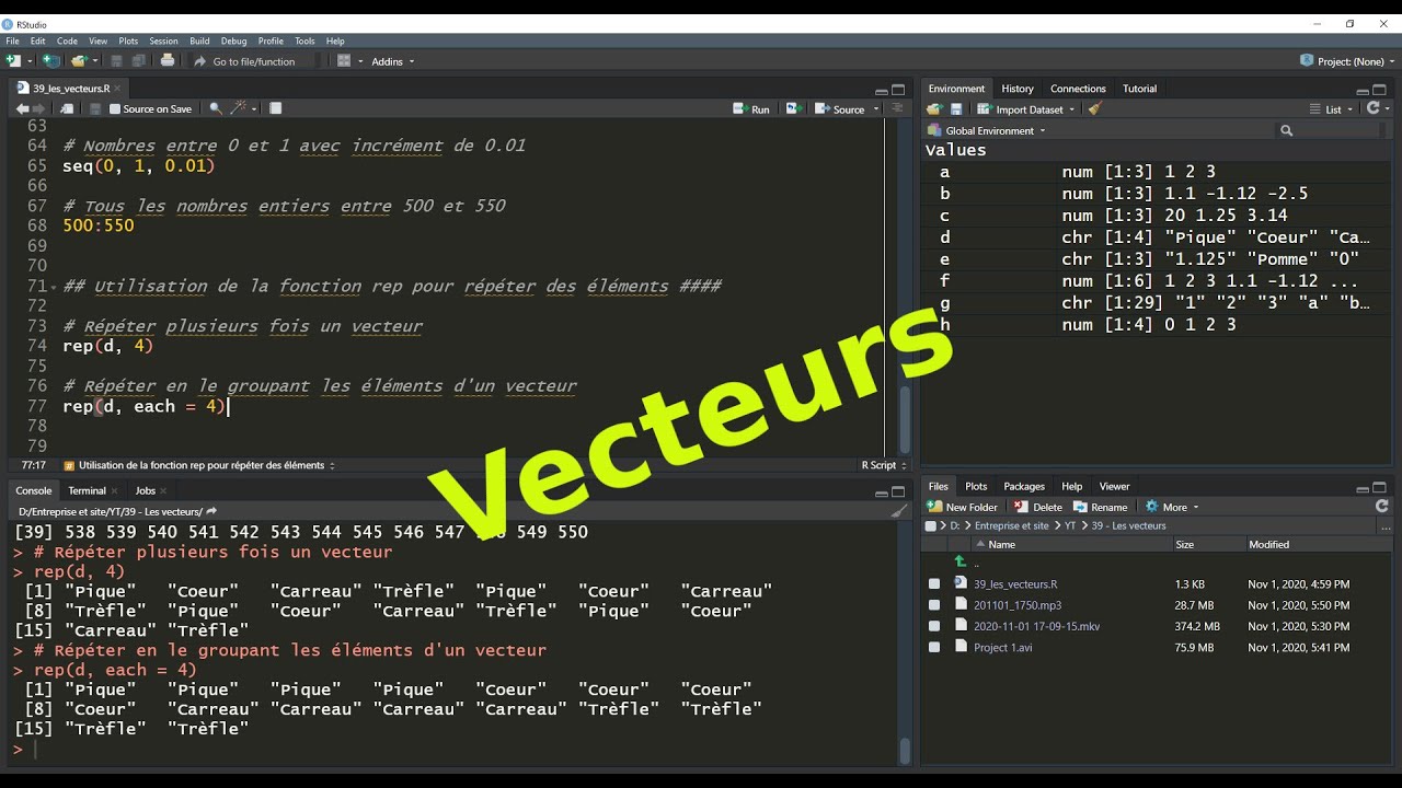Vecteurs sous R et RStudio - Création et opérations de base