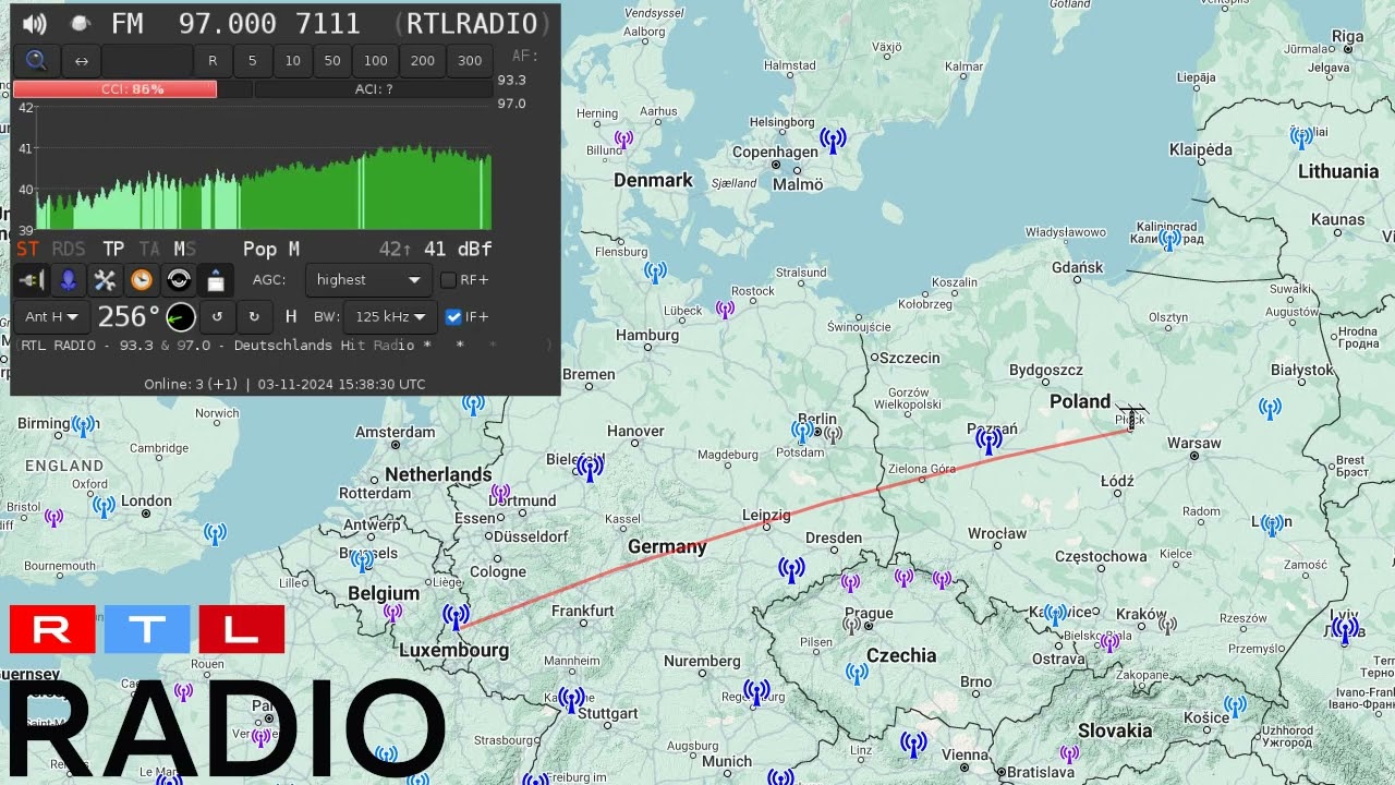 97.0 RTL Radio Luxembourg via 990 km TROPO in Poland