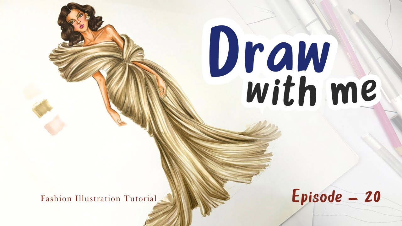 Fashion Illustration Tutotial | How to draw pleated dress