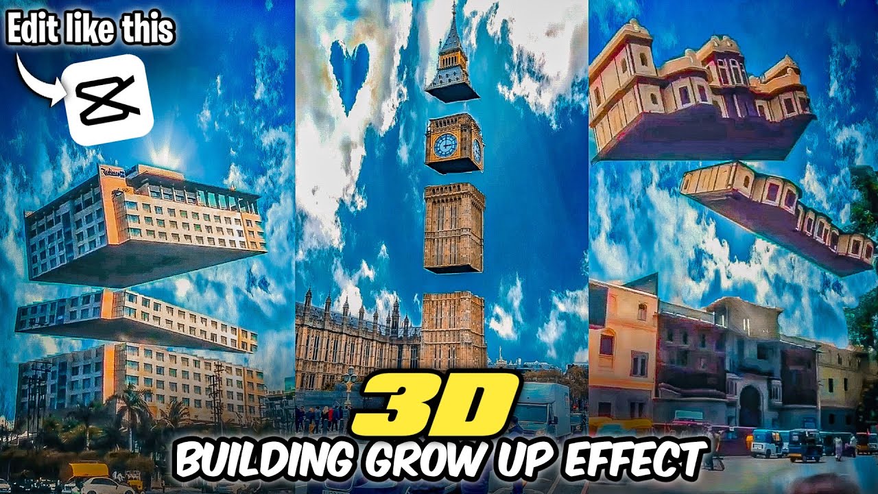 3D building grow effect | 3D building split up effect | building swipe up effect  tutorial in capcut