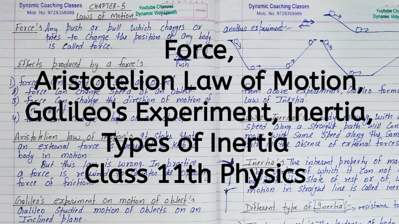 Force | Aristotelion Law | Galileo's Experiment | Inertia | Chapter 4 | Laws of Motion | Class 11