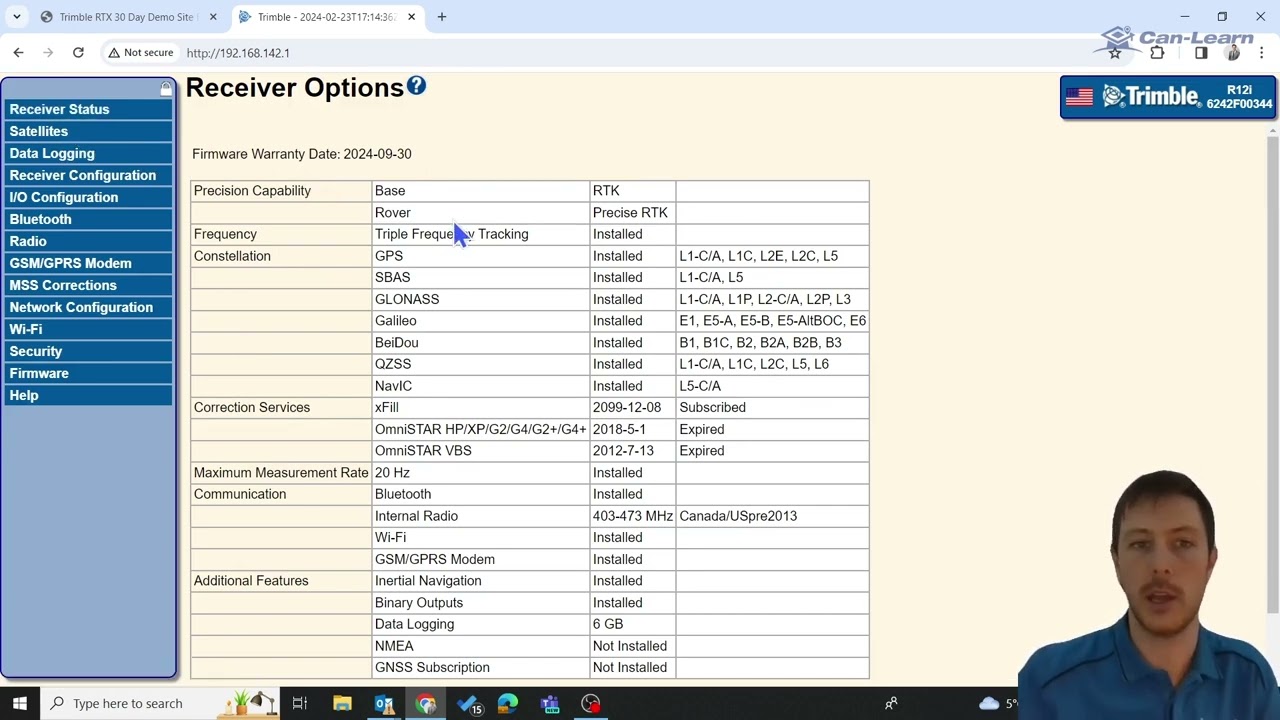Can-Learn : Activer RTX en utilisant l'interface Web (Trimble R12)