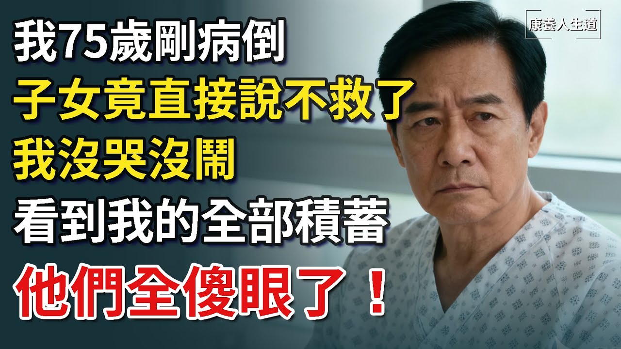 我75歲剛病倒，子女竟直接說不救了，我沒哭沒鬧，看到我的全部積蓄，他們全傻眼了！​【康養人生道】 #康養人生道 #上了年紀該明白的事 #養老 #聰明老人 #長壽秘密 #延壽