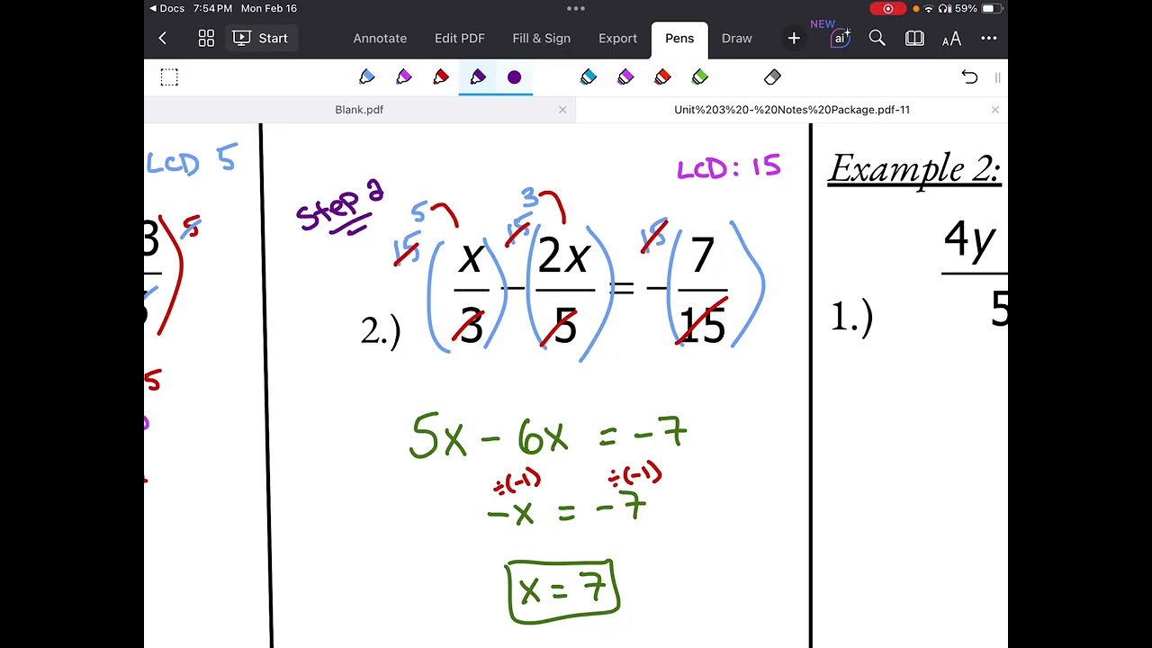 MTH1W - Unit 3, Lesson 6 - Multi-Step Equations with Fractions