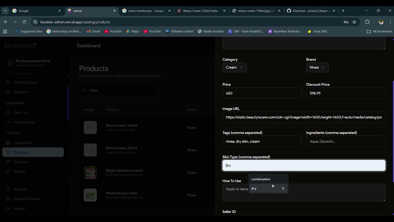 E commerce(beautees) admin