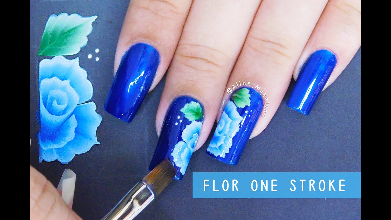 Unhas Decoradas Rosa Azul em One Stroke Passo a Passo