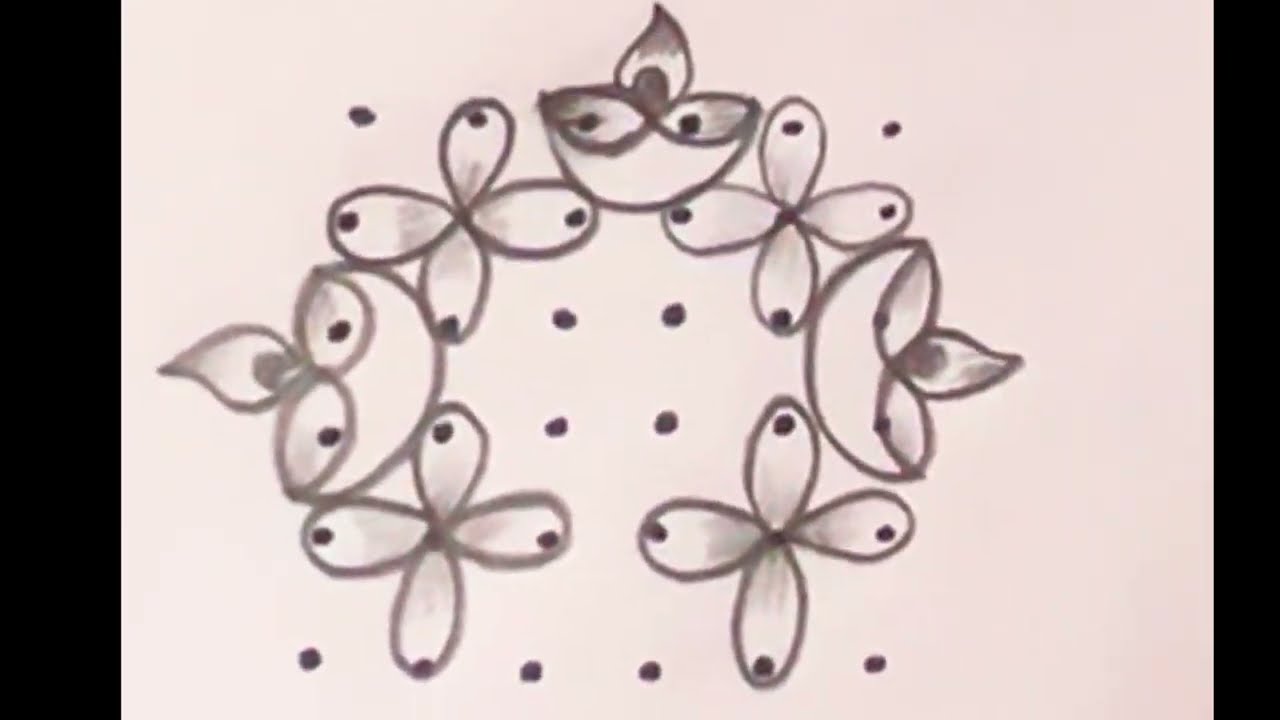 Simple Diya rangoli design 🪔🌺🌺 6-6 dots Simple rangoli designs 