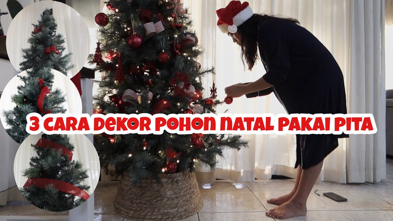 dekorasi pohon natal pakai pita dengan berbagai macam bentuk